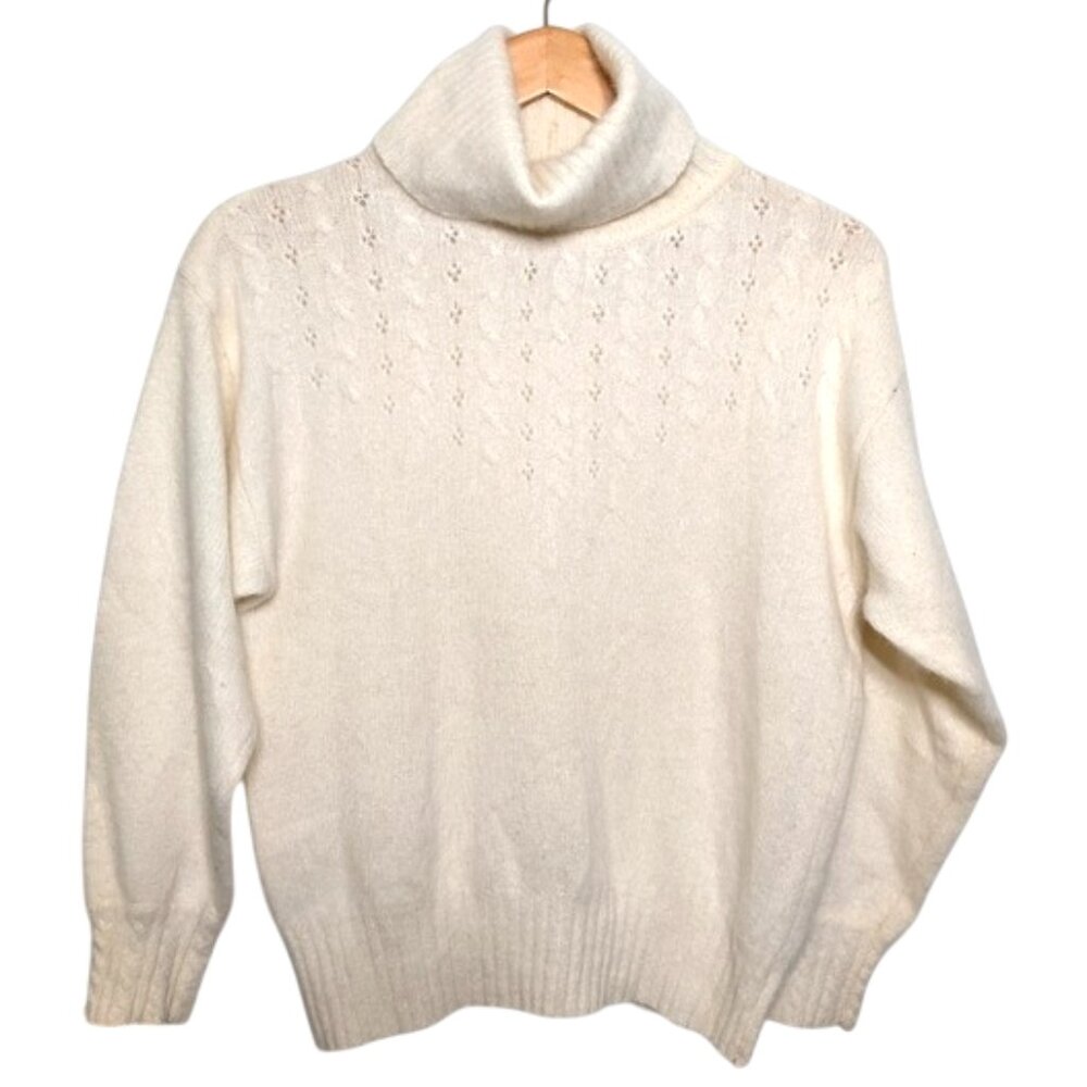 Marisa Christina Wool Angora Rabbit Hair Blend Cream Turtleneck Sweater Size L